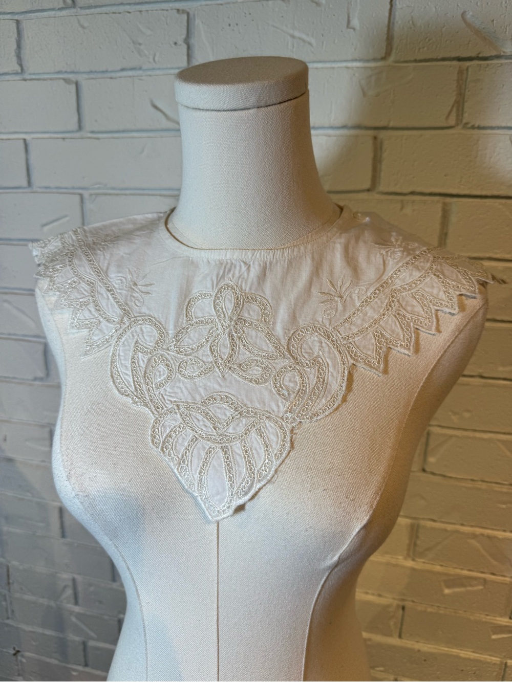 Vintage 90 White Battenberg Lace Bib Collar Victorian Womens S/M